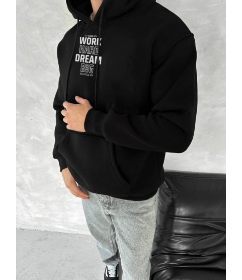 Kışlık Üç İplik Kapşonlu SweatShirt - Siyah
