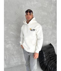 Kışlık Üç İplik Kapşonlu SweatShirt - Beyaz