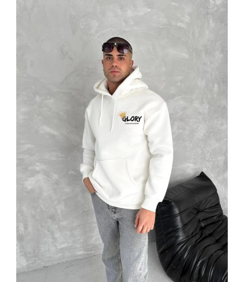 Kışlık Üç İplik Kapşonlu SweatShirt - Beyaz