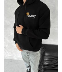Kışlık Üç İplik Kapşonlu SweatShirt - Siyah