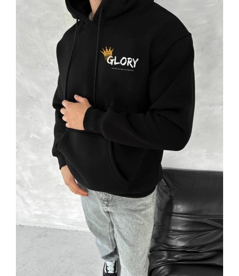 Kışlık Üç İplik Kapşonlu SweatShirt - Siyah