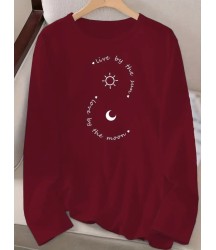 Kadın Uzun Kollu Bisiklet Yaka Desenli Viskon Bluz