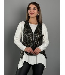 Kadın Yılan Desen Fermuar Detay Yelek Ve Asimetrik Kesim Bluz Salaş Ikili Takım