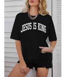 Kadın Bisiklet Yaka Kısa Kol Baskılı T-shirt - Siyah