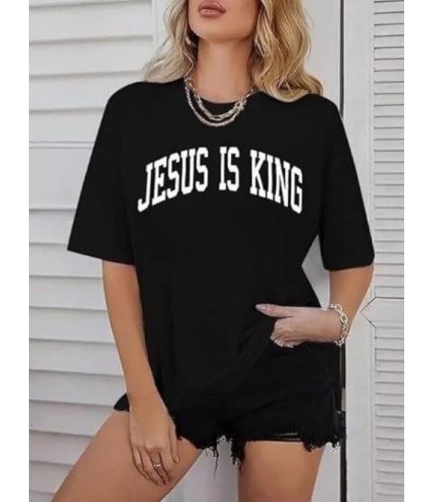 Kadın Bisiklet Yaka Kısa Kol Baskılı T-shirt - Siyah
