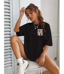 Bisiklet Yaka Baskılı T-shirt - Siyah
