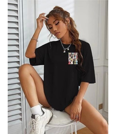 Bisiklet Yaka Baskılı T-shirt - Siyah
