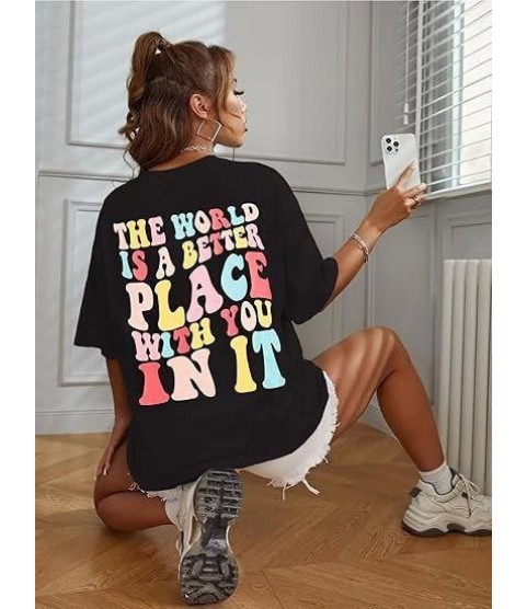 Bisiklet Yaka Baskılı T-shirt - Siyah