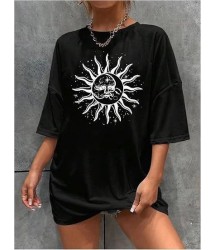 Bisiklet Yaka Baskılı T-shirt - Siyah
