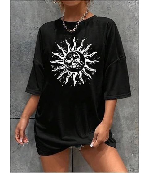 Bisiklet Yaka Baskılı T-shirt - Siyah