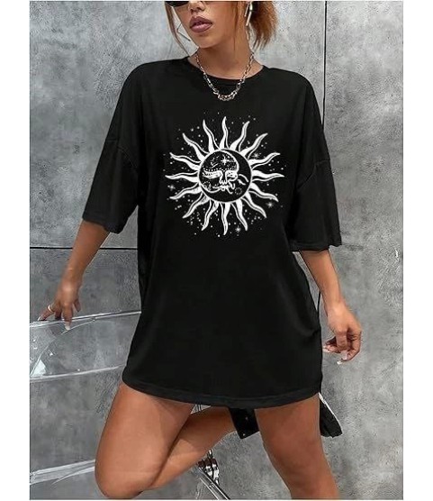 Bisiklet Yaka Baskılı T-shirt - Siyah