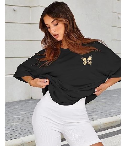 Bisiklet Yaka Baskılı T-shirt - Siyah