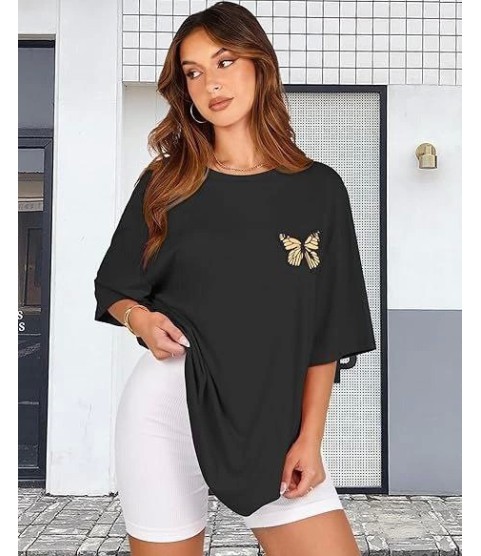 Bisiklet Yaka Baskılı T-shirt - Siyah
