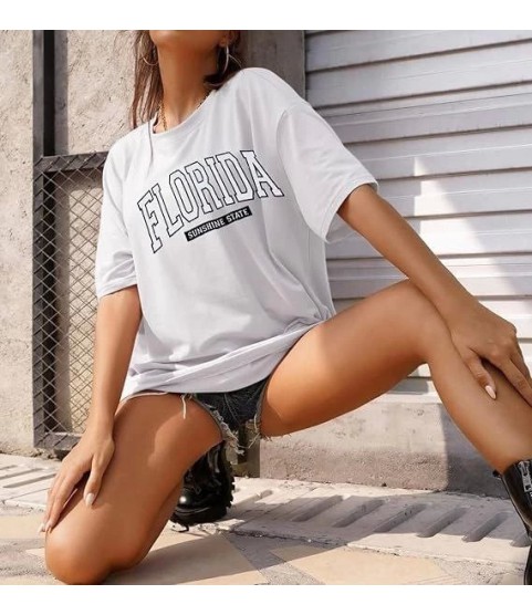 Bisiklet Yaka Baskılı T-shirt - Beyaz