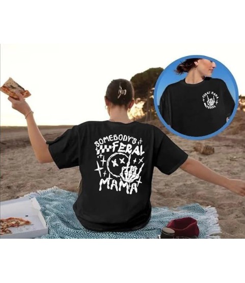 Bisiklet Yaka Baskılı T-shirt - Siyah