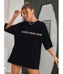 Bisiklet Yaka Baskılı T-shirt - Siyah