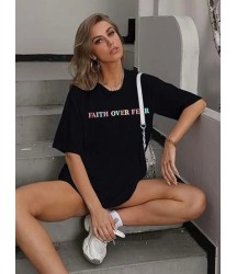 Bisiklet Yaka Baskılı T-shirt - Siyah