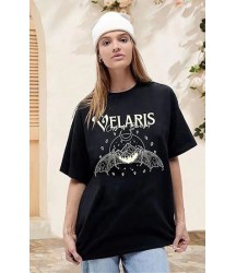 Bisiklet Yaka Baskılı T-shirt - Siyah