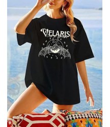 Bisiklet Yaka Baskılı T-shirt - Siyah