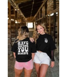 Bisiklet Yaka Kısa Kol Baskılı T-shirt - Siyah