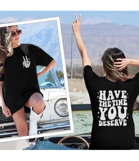 Bisiklet Yaka Kısa Kol Baskılı T-shirt - Siyah