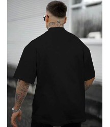 Erkek Bisiklet Yaka Kısa Kol Baskılı T-shirt - Siyah