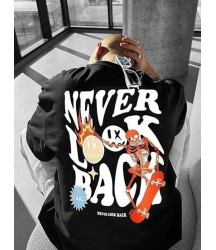 Erkek Bisiklet Yaka Kısa Kol Baskılı T-shirt - Siyah