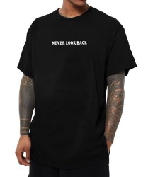 Erkek Bisiklet Yaka Kısa Kol Baskılı T-shirt - Siyah
