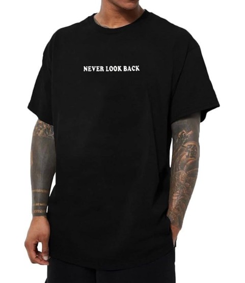 Erkek Bisiklet Yaka Kısa Kol Baskılı T-shirt - Siyah