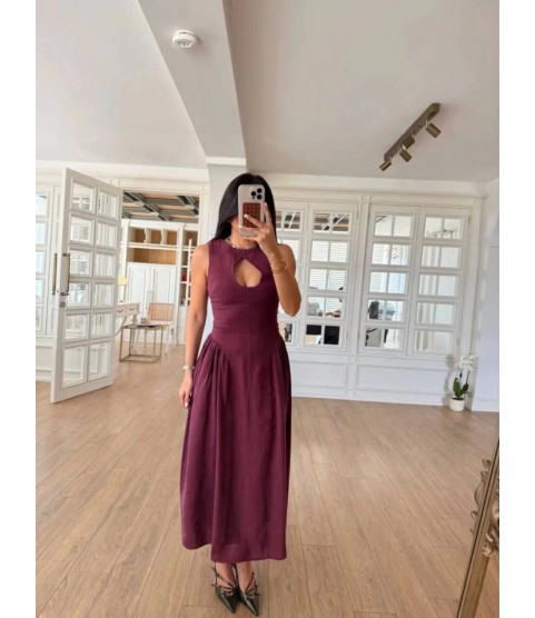 Kolsuz Uzun Kabardin Elbise - Bordo
