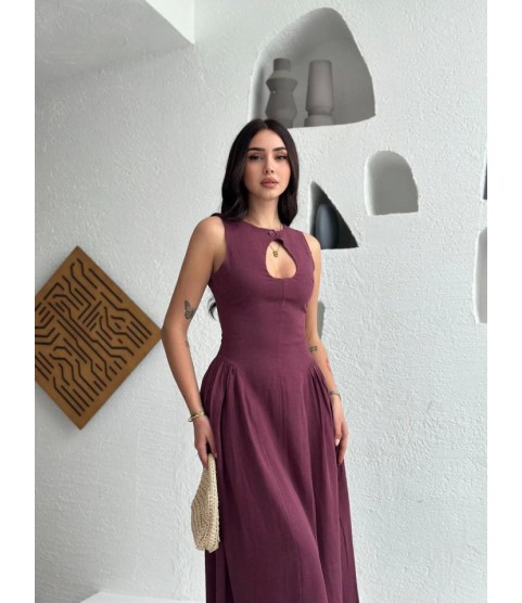 Kolsuz Uzun Kabardin Elbise - Bordo