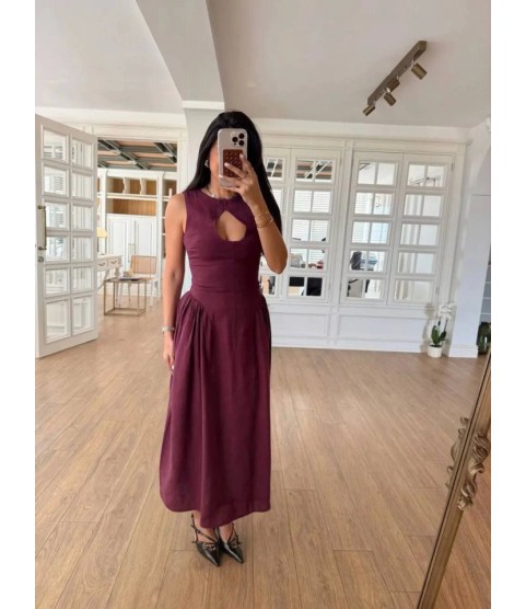 Kolsuz Uzun Kabardin Elbise - Bordo