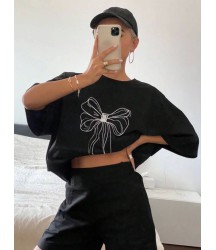 Baskılı Oversize T-shirt - Siyah