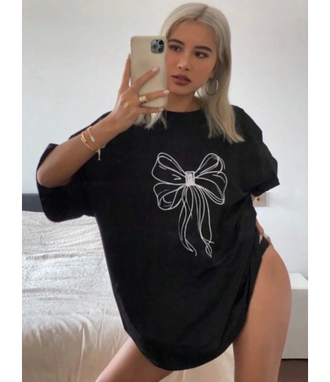 Baskılı Oversize T-shirt - Siyah
