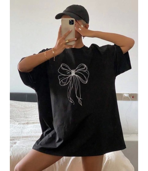 Baskılı Oversize T-shirt - Siyah