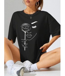Baskılı Oversize T-shirt - Siyah