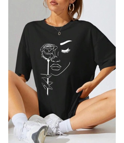 Baskılı Oversize T-shirt - Siyah
