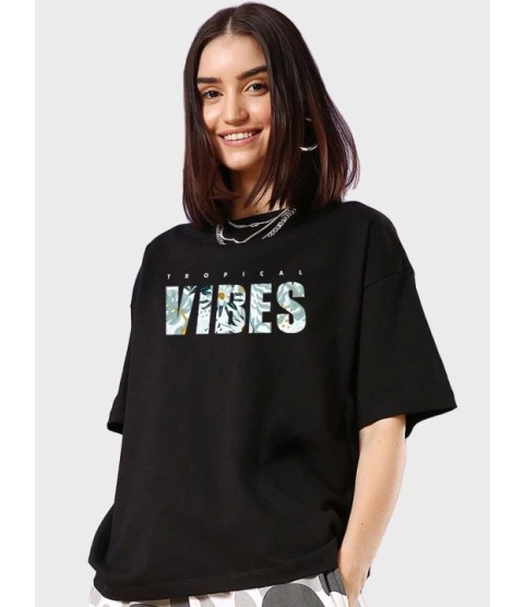 Baskılı Oversize T-shirt - Siyah