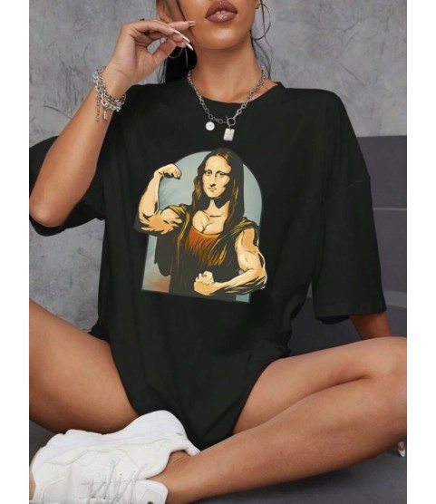 Baskılı Oversize T-shirt - Siyah