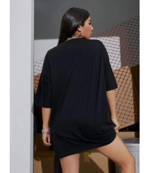 Baskılı Oversize T-shirt - Siyah