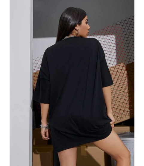 Baskılı Oversize T-shirt - Siyah