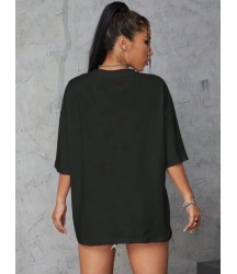 Baskılı Oversize T-shirt - Siyah