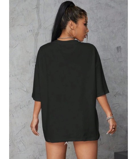Baskılı Oversize T-shirt - Siyah
