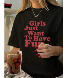 Baskılı Oversize T-shirt - Siyah