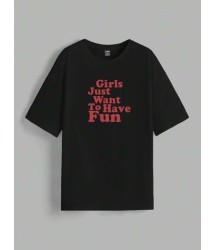 Baskılı Oversize T-shirt - Siyah