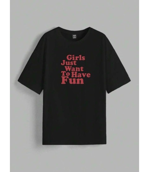 Baskılı Oversize T-shirt - Siyah