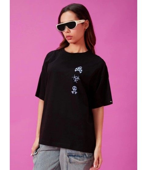 Baskılı Oversize T-shirt - Siyah