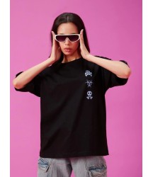 Baskılı Oversize T-shirt - Siyah
