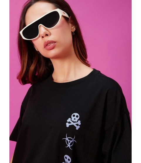 Baskılı Oversize T-shirt - Siyah