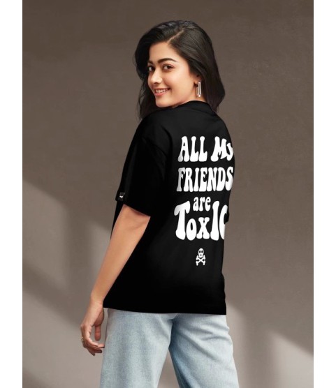 Baskılı Oversize T-shirt - Siyah